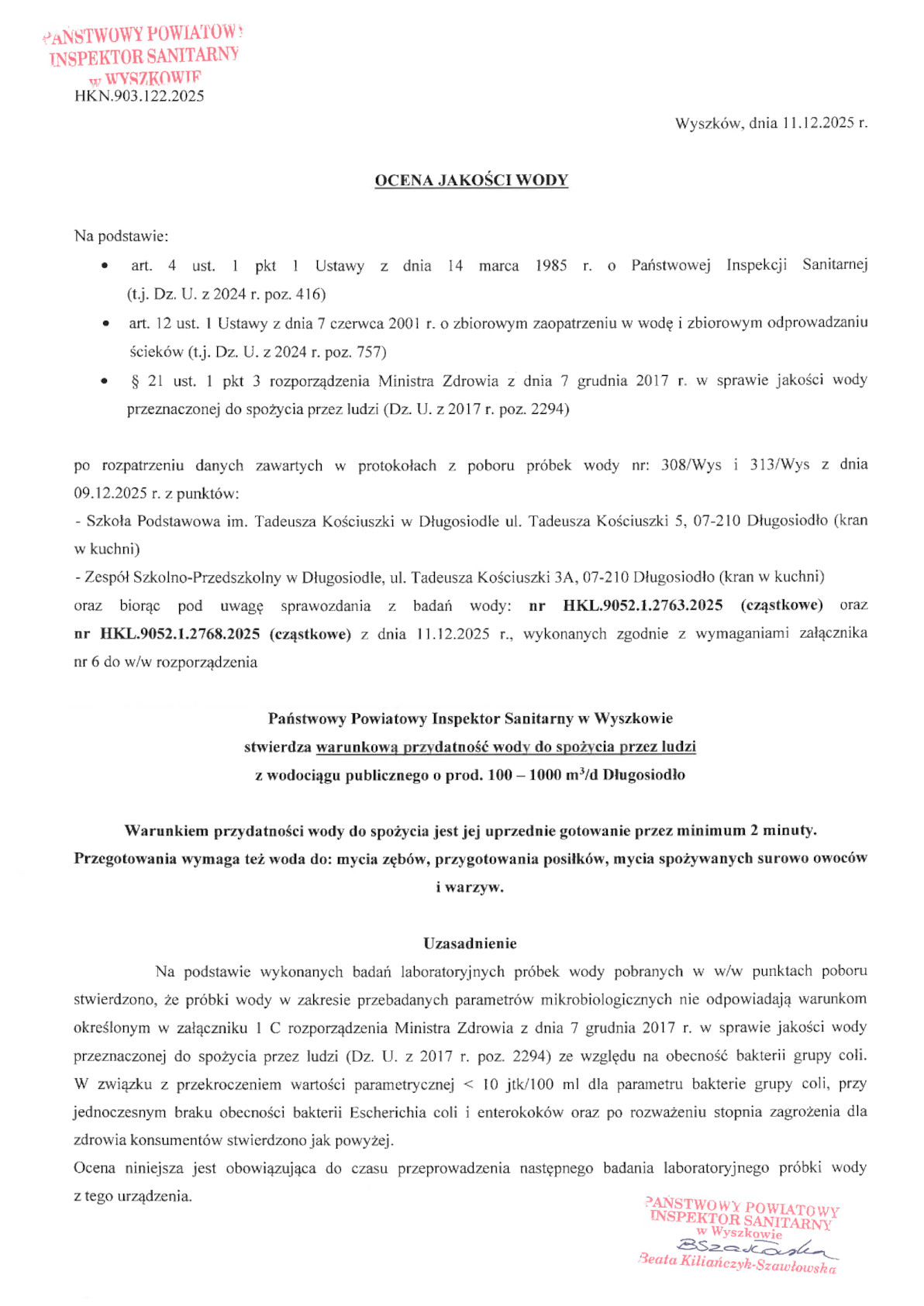 Ocena jakości wody SANEPID