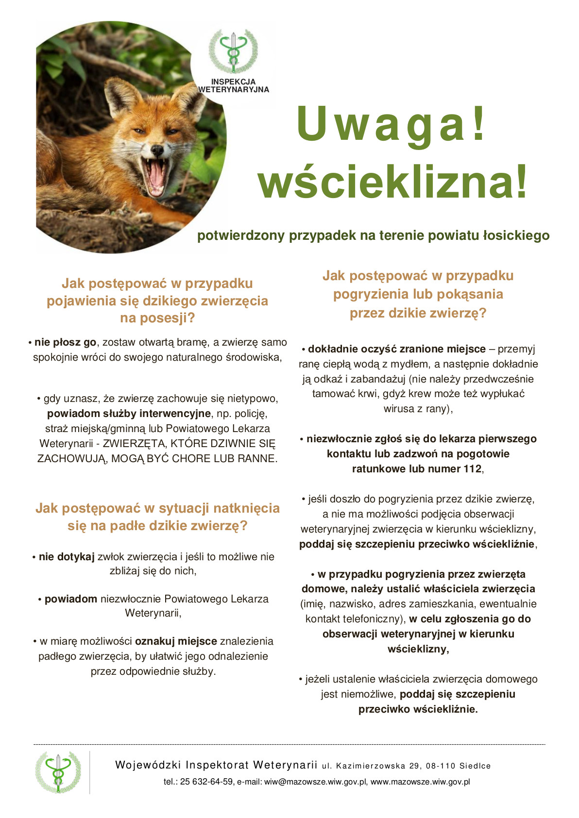 Informacja ws. zagrożenia wścieklizną