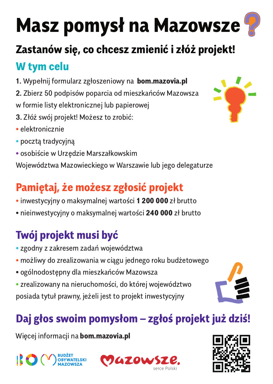 Plakat: Budżet Obywatelski Mzowsza - zgłoś projekt