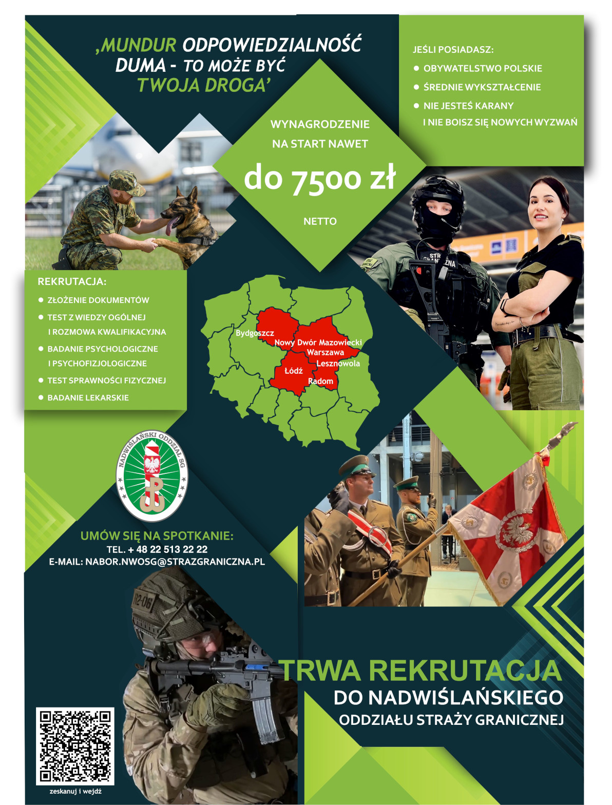 Plakat: Trwa rekrutacja do Nadwiślańskiego Oddziału Straży Granicznej