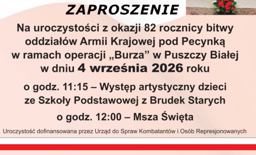 Zaproszenie na uroczystości z okazji 82 rocznicy bitwy oddziałów AK pod Pecynką