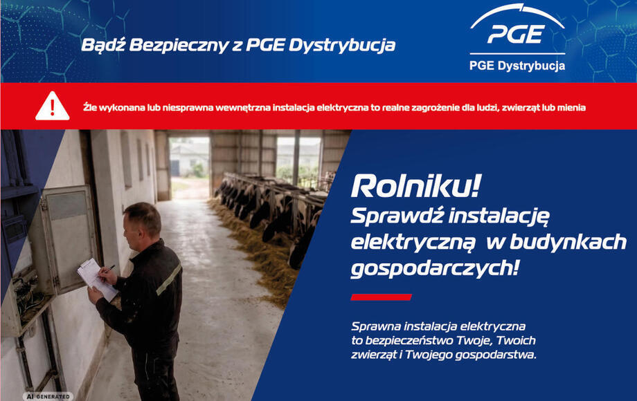 PGE Dystrybucja apeluje do rolników o sprawdzenie instalacji elektrycznej w budynkach gospodarczych